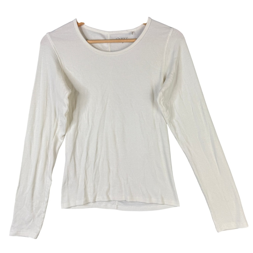 Quince Ivory White Ribbed Long Sleeve Scoop Neck Tee Shirt Medium